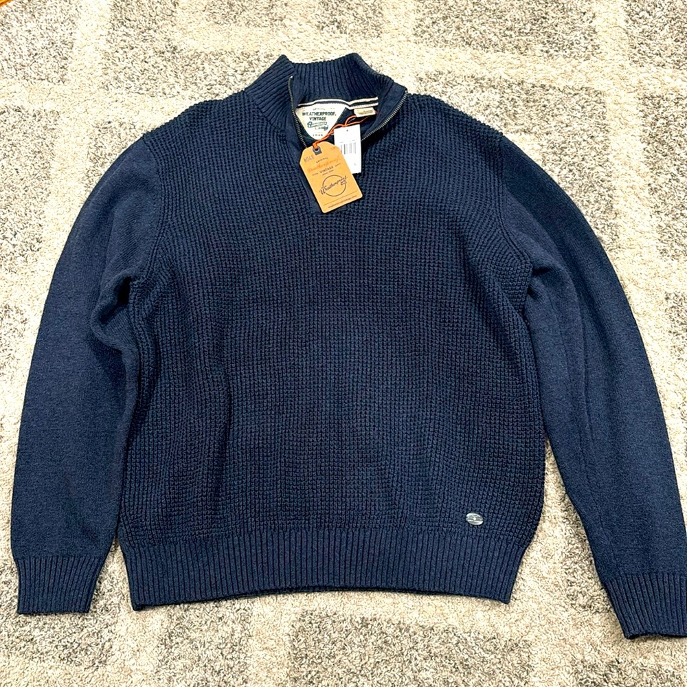 Men’s 1/4 zip down sweater navy blue new with tags size large